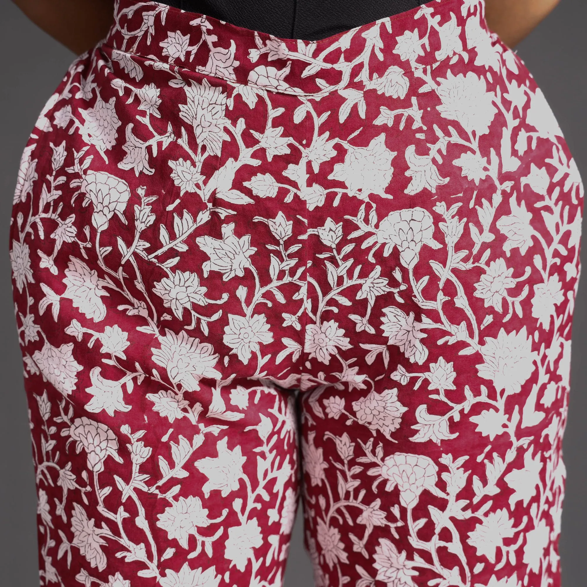 Maroon - Sanganeri Block Printed Cotton Elasticated Palazzo