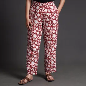 Maroon - Sanganeri Block Printed Cotton Elasticated Palazzo