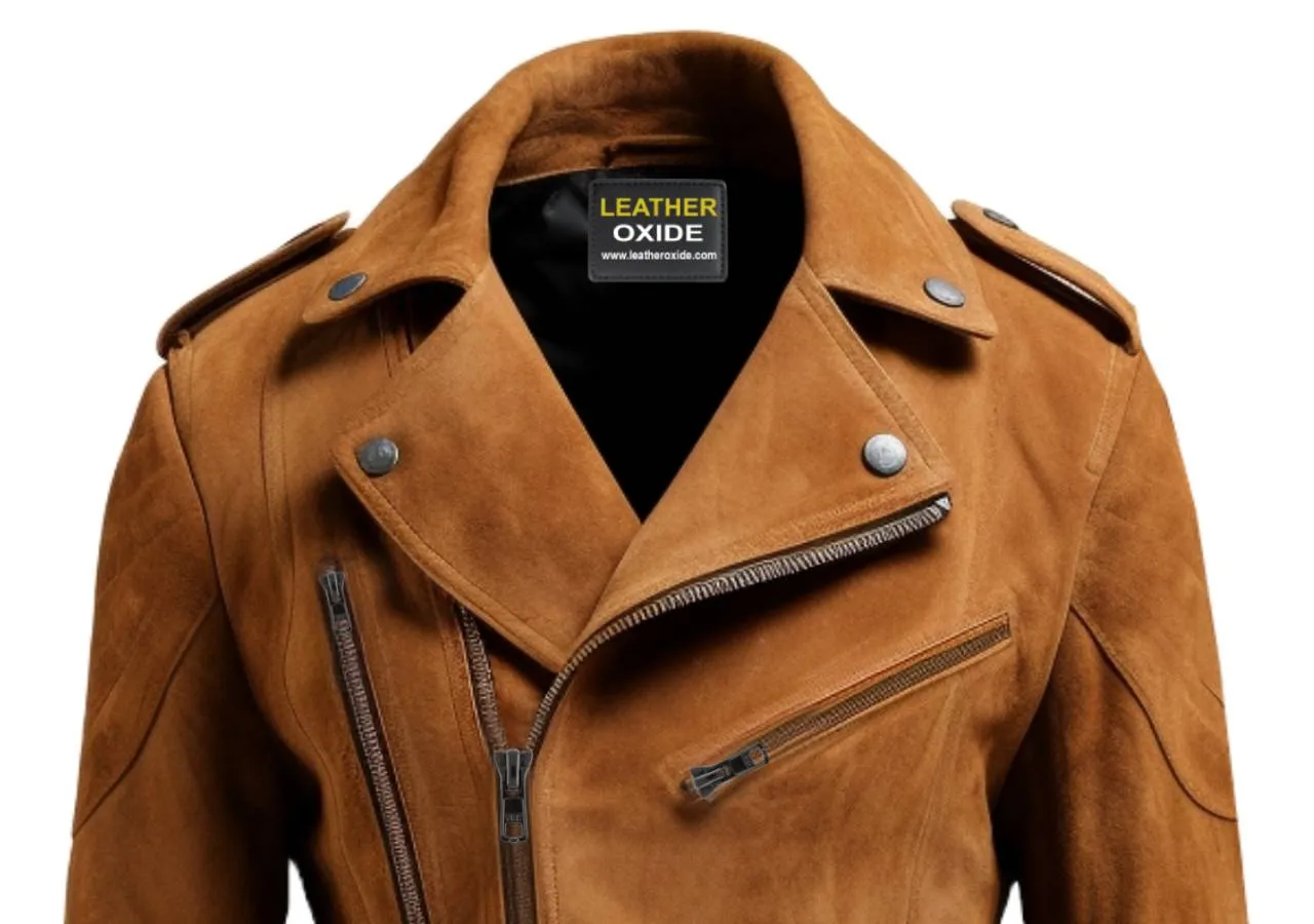 Men Double Belted Suede Leather Jacket