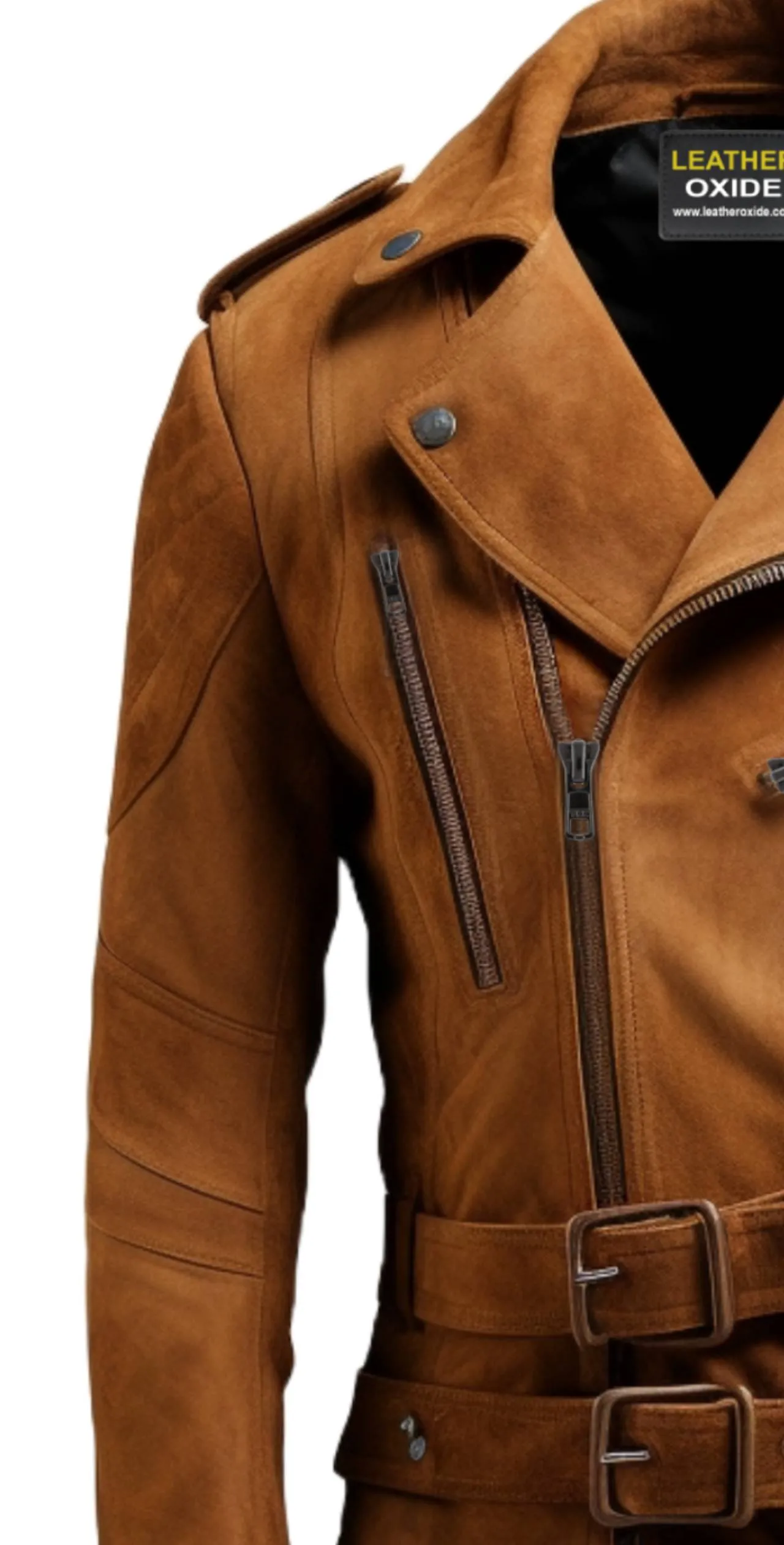 Men Double Belted Suede Leather Jacket