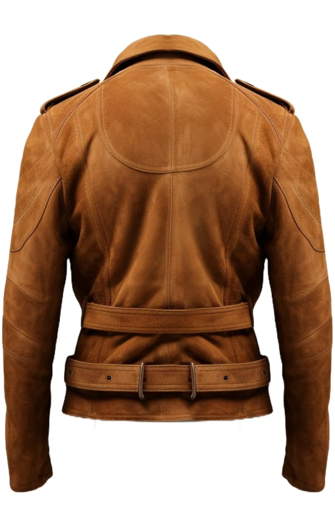 Men Double Belted Suede Leather Jacket