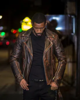 MEN WAX BROWN- BIKER RIBBLES WITHOUT FUR