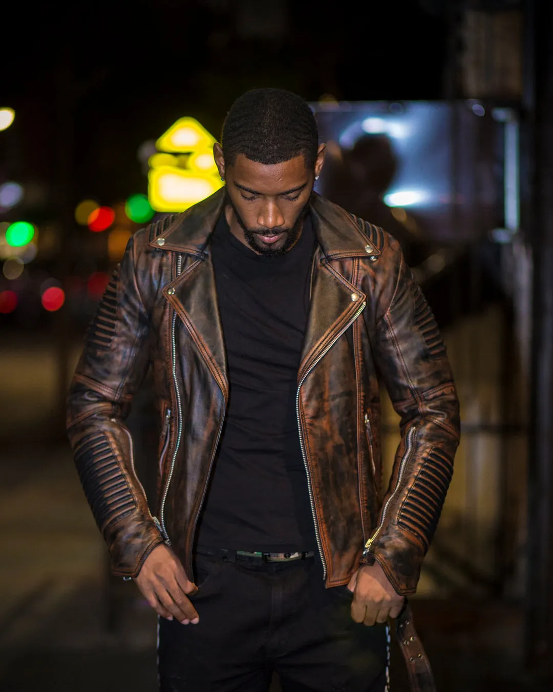 MEN WAX BROWN- BIKER RIBBLES WITHOUT FUR