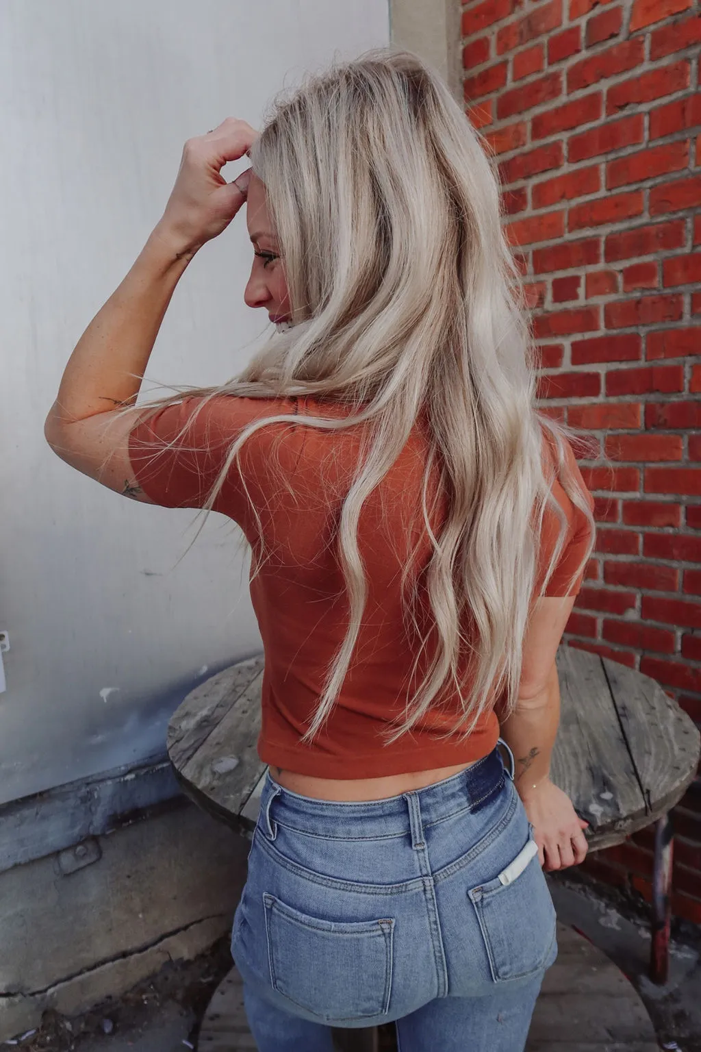 No Competition Rust Mock Neck Short Sleeve Top