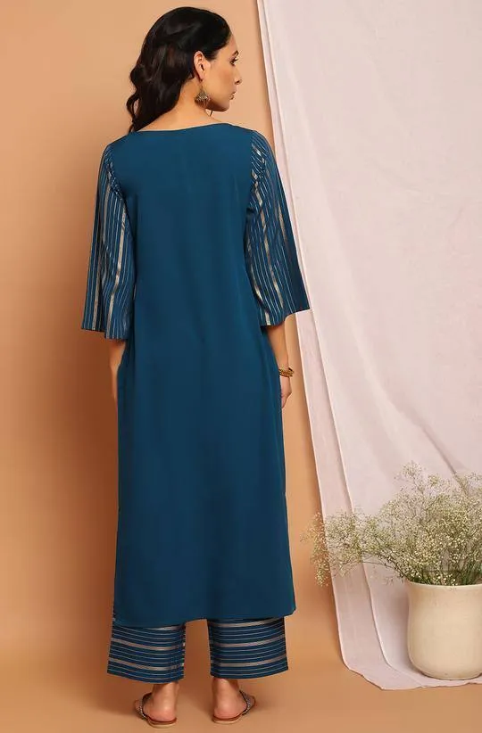 Poly Crepe Blue Kurta Palazzo Set