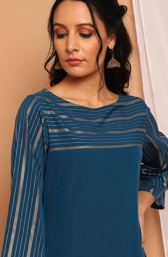 Poly Crepe Blue Kurta Palazzo Set