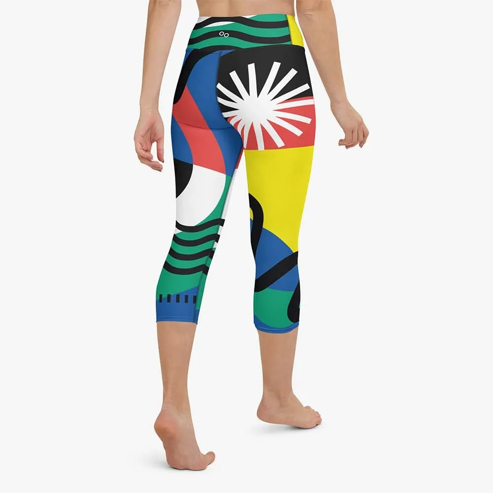 Printed Capris "Surrealist" Yellow/Green/Blue