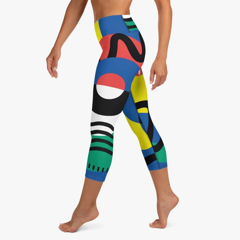 Printed Capris "Surrealist" Yellow/Green/Blue