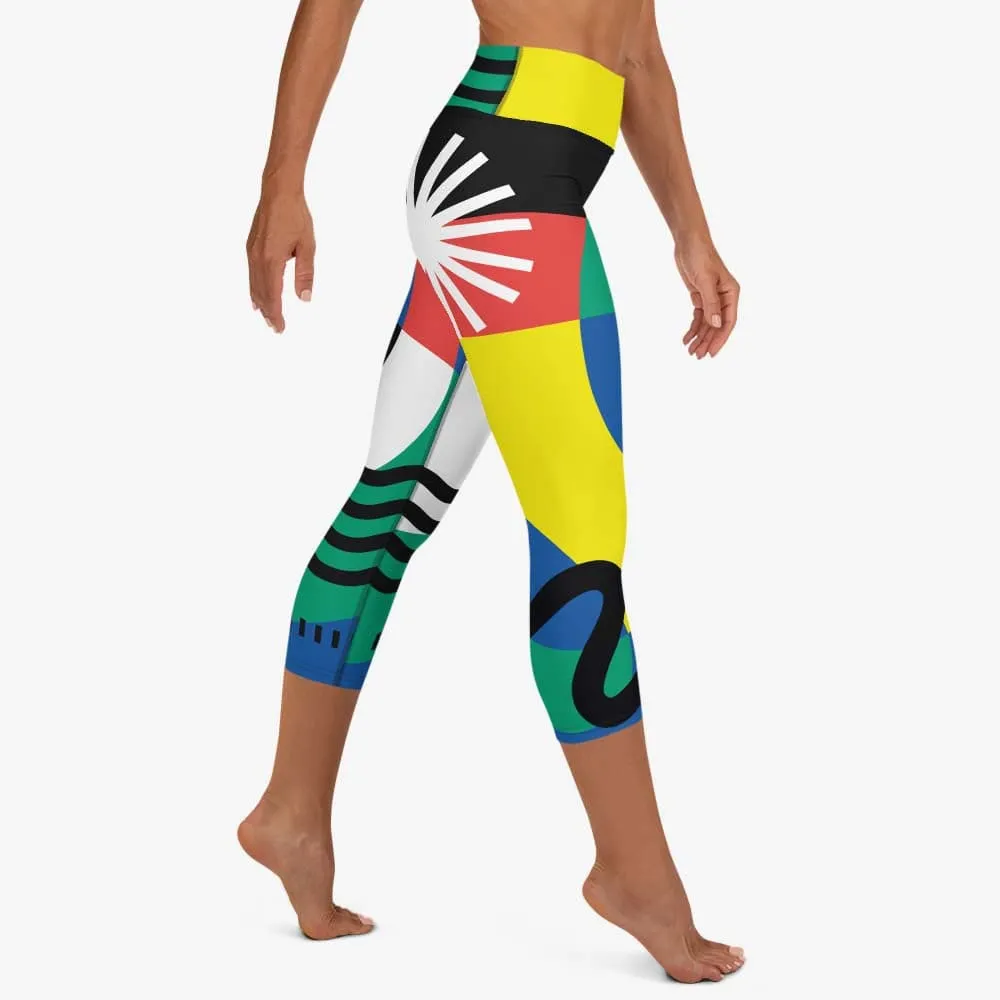 Printed Capris "Surrealist" Yellow/Green/Blue
