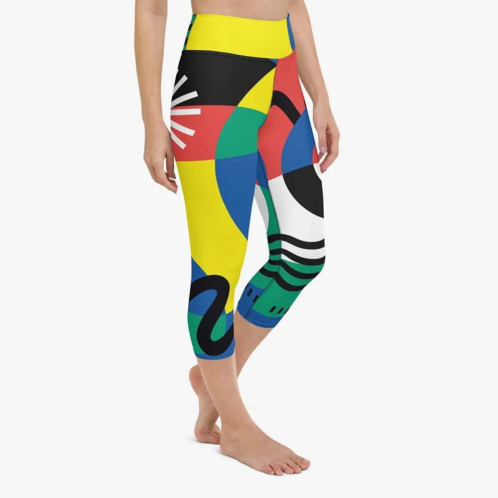 Printed Capris "Surrealist" Yellow/Green/Blue