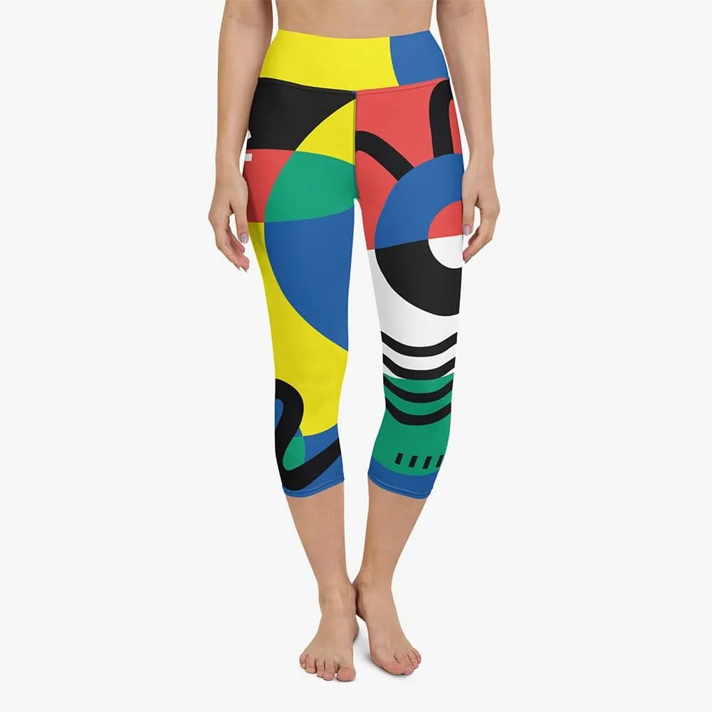 Printed Capris "Surrealist" Yellow/Green/Blue