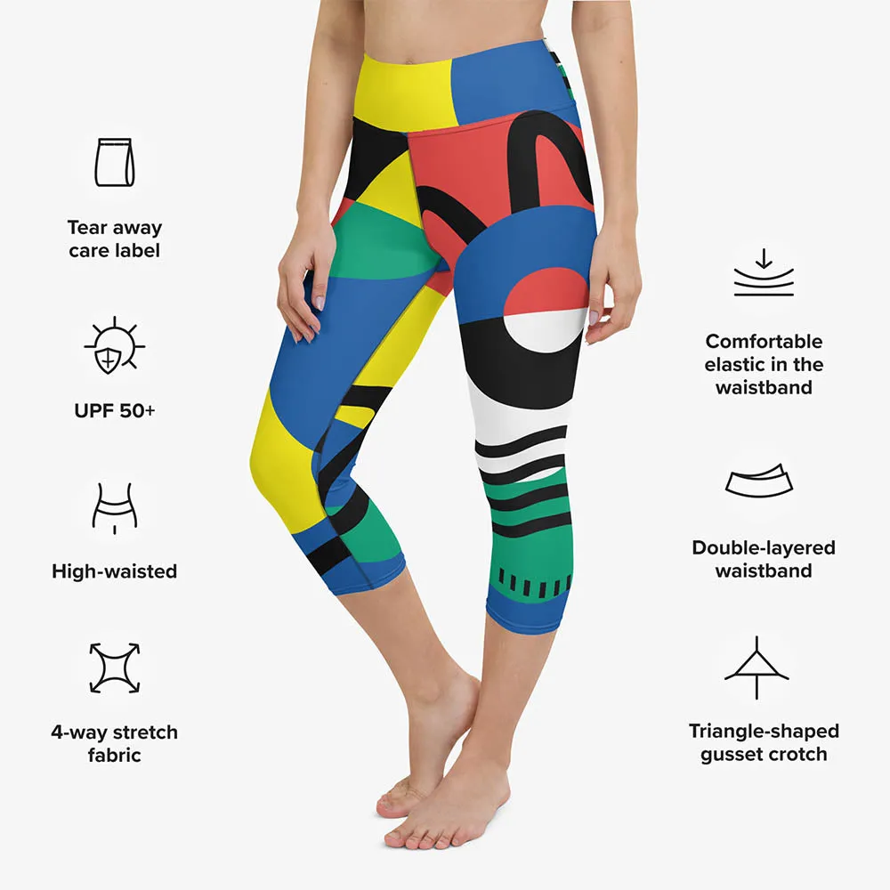 Printed Capris "Surrealist" Yellow/Green/Blue