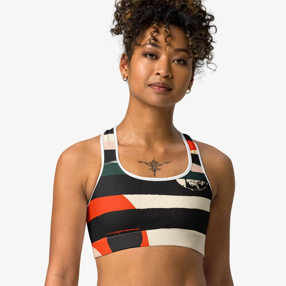 Printed Sports Bra "Stripe Art" Black/Red/Yellow
