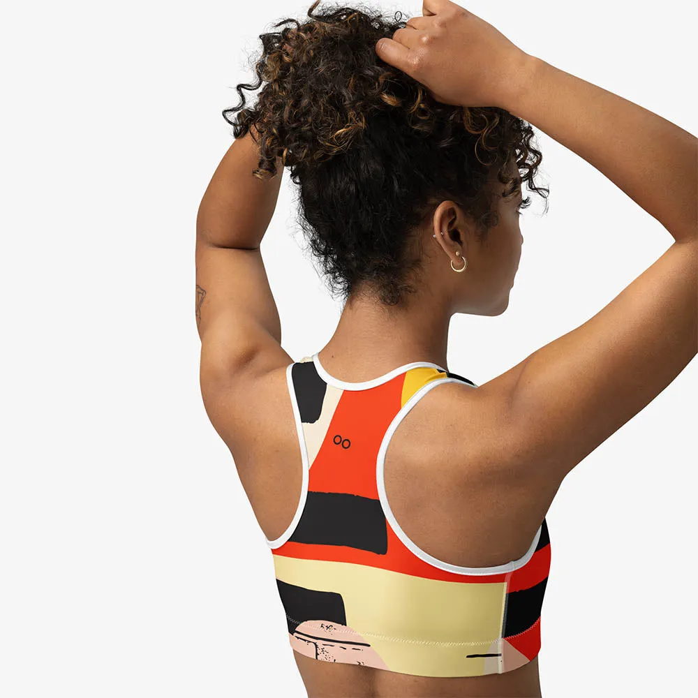 Printed Sports Bra "Stripe Art" Black/Red/Yellow