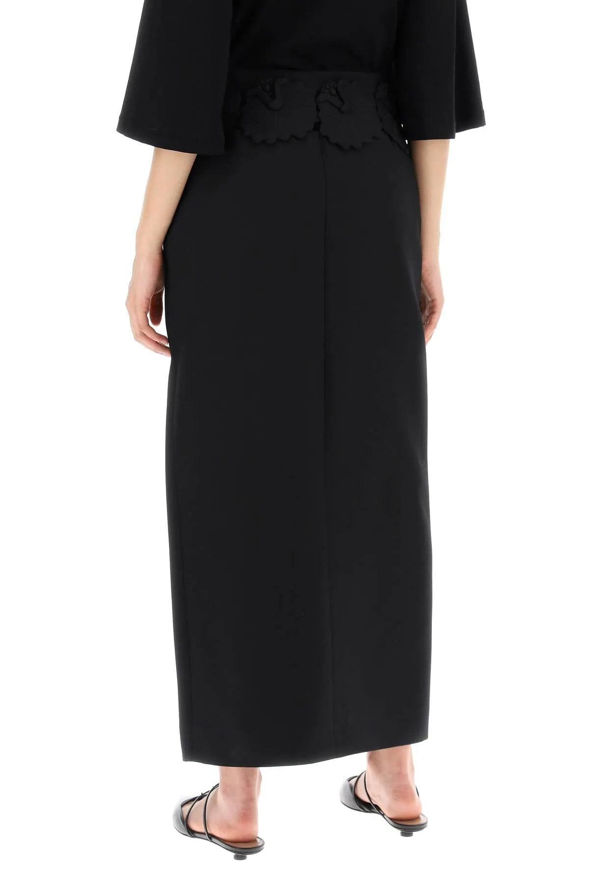 "mid-length wool and silk skirt with floral appliqu√© 4B0RABA51CF NERO