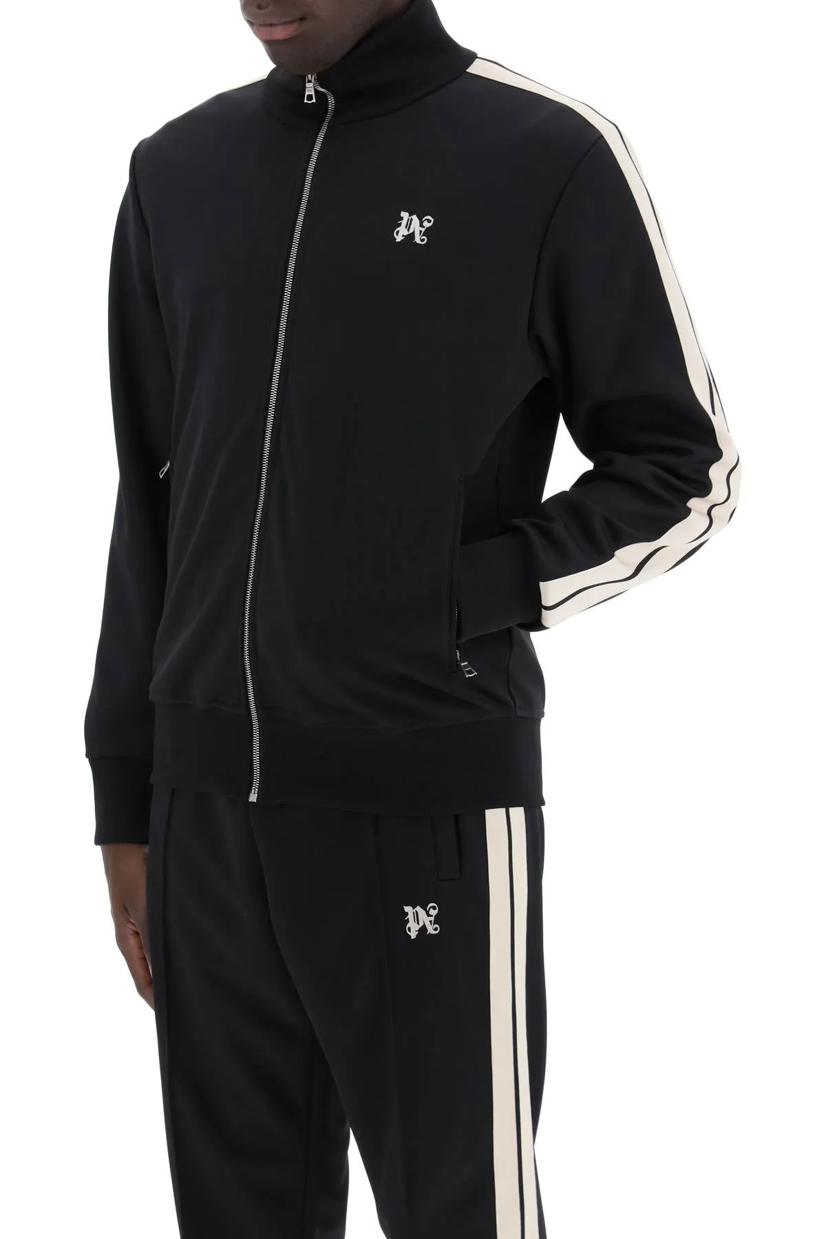 "track sweatshirt with contrasting bands PMBD058R24FAB001 BLACK OFF WHITE