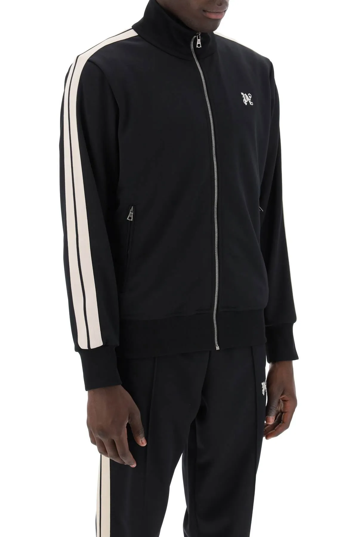 "track sweatshirt with contrasting bands PMBD058R24FAB001 BLACK OFF WHITE