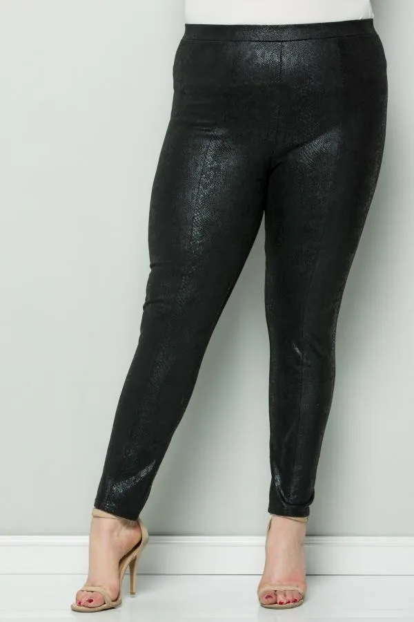 See And Be Seen Black Faux Suede Snake Skin Plus Leggings