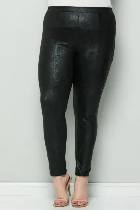 See And Be Seen Black Faux Suede Snake Skin Plus Leggings