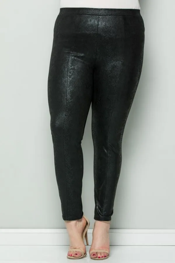See And Be Seen Black Faux Suede Snake Skin Plus Leggings
