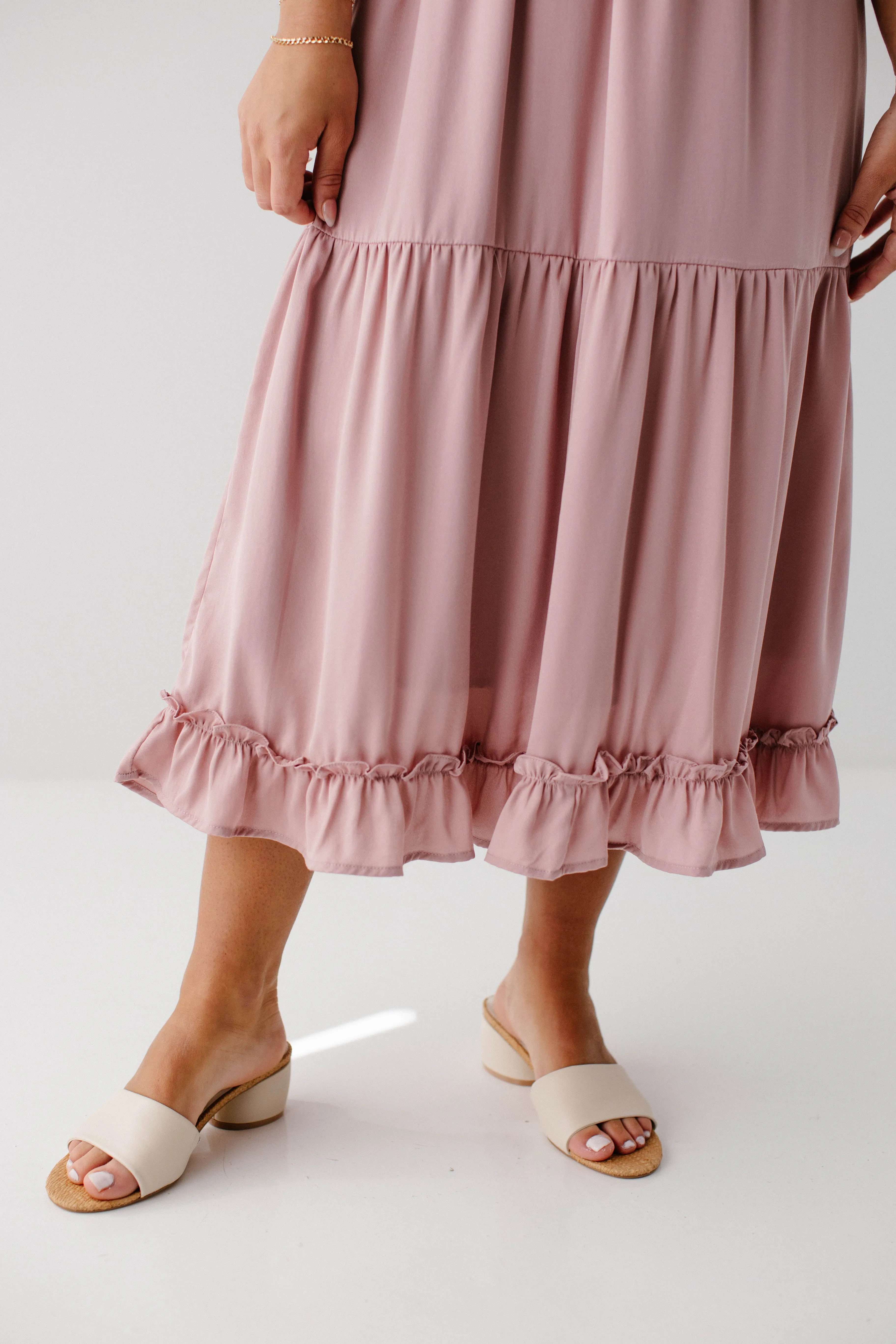'Serene' Washed Satin Ruffle Midi Dress in Blush FINAL SALE