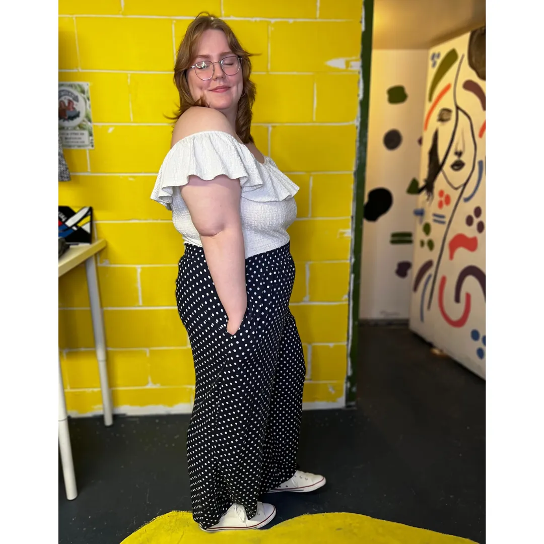 wide leg polkadot slacks - 20