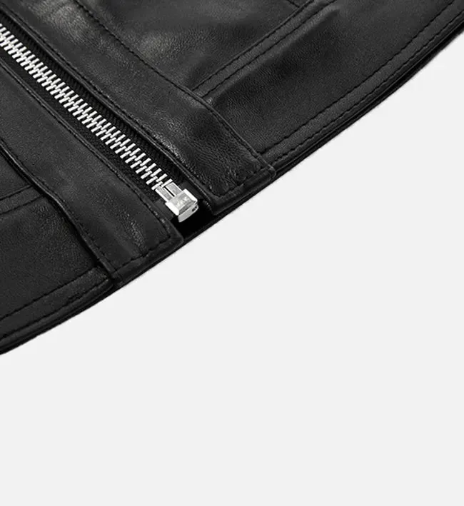 Women’s Black Zip-Up Leather Jacket