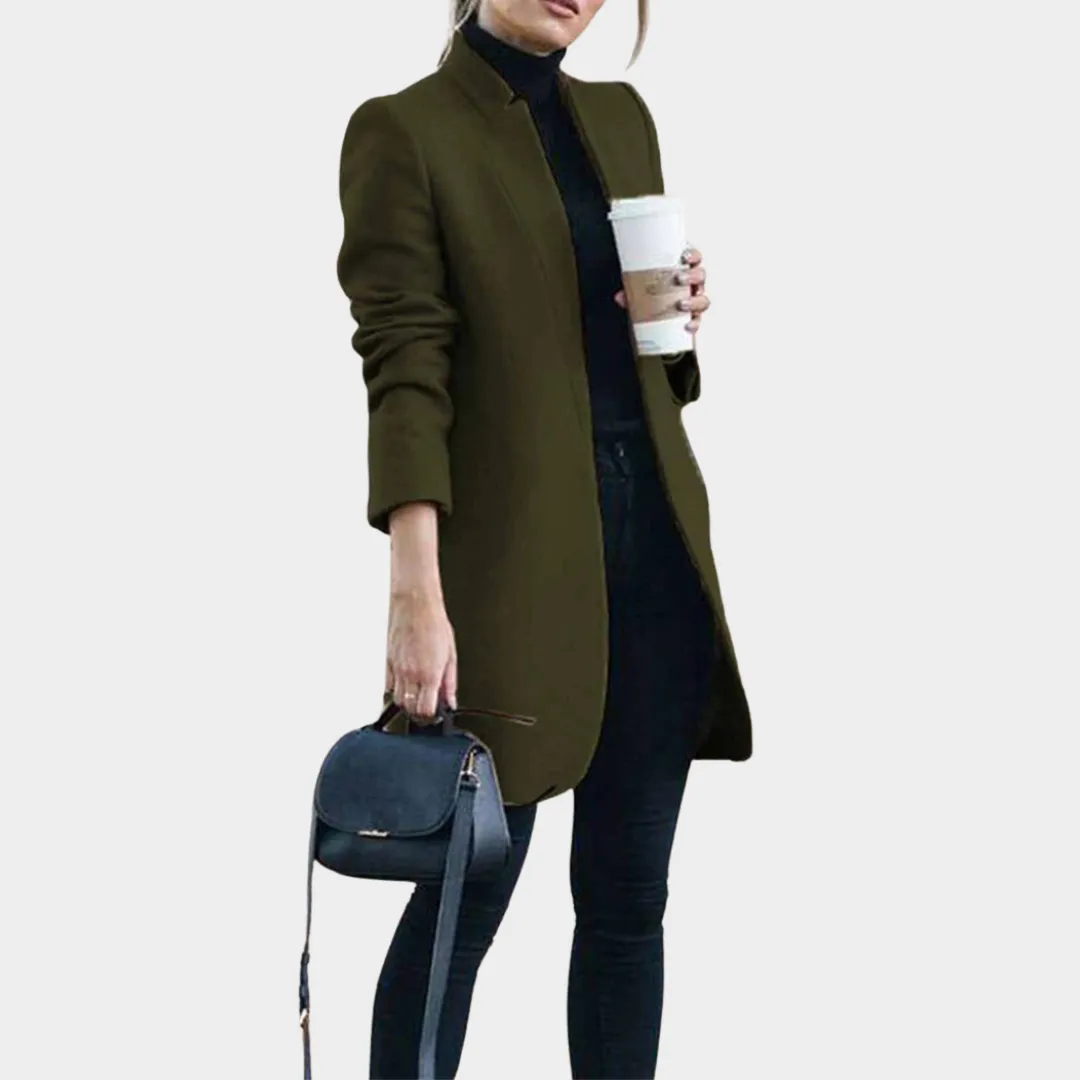 Women's Woolen Coat  Mid-Length Overcoat  Stand Collar  Slim Fit  Elegant Design  Multiple Colours