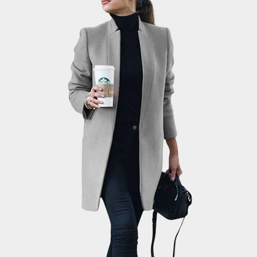 Women's Woolen Coat  Mid-Length Overcoat  Stand Collar  Slim Fit  Elegant Design  Multiple Colours