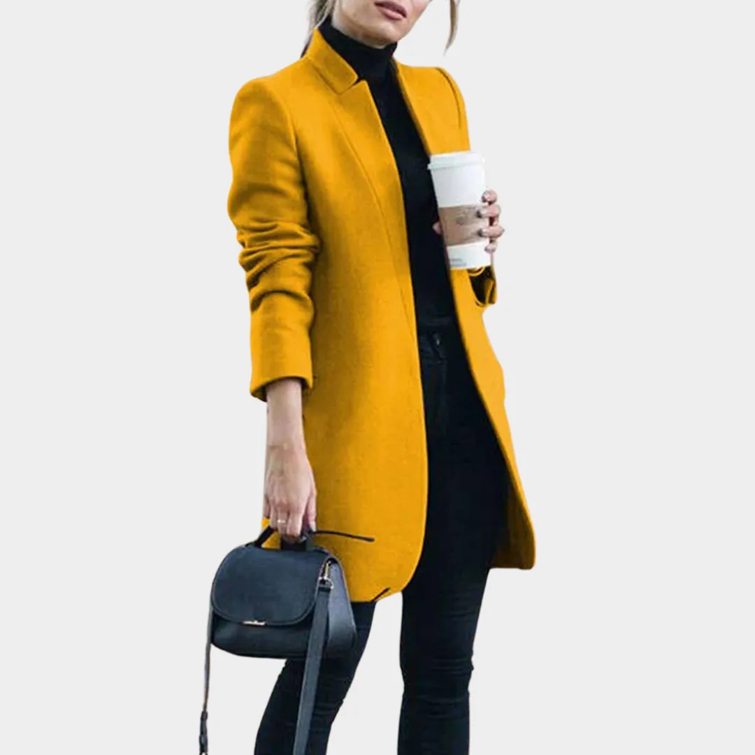 Women's Woolen Coat  Mid-Length Overcoat  Stand Collar  Slim Fit  Elegant Design  Multiple Colours