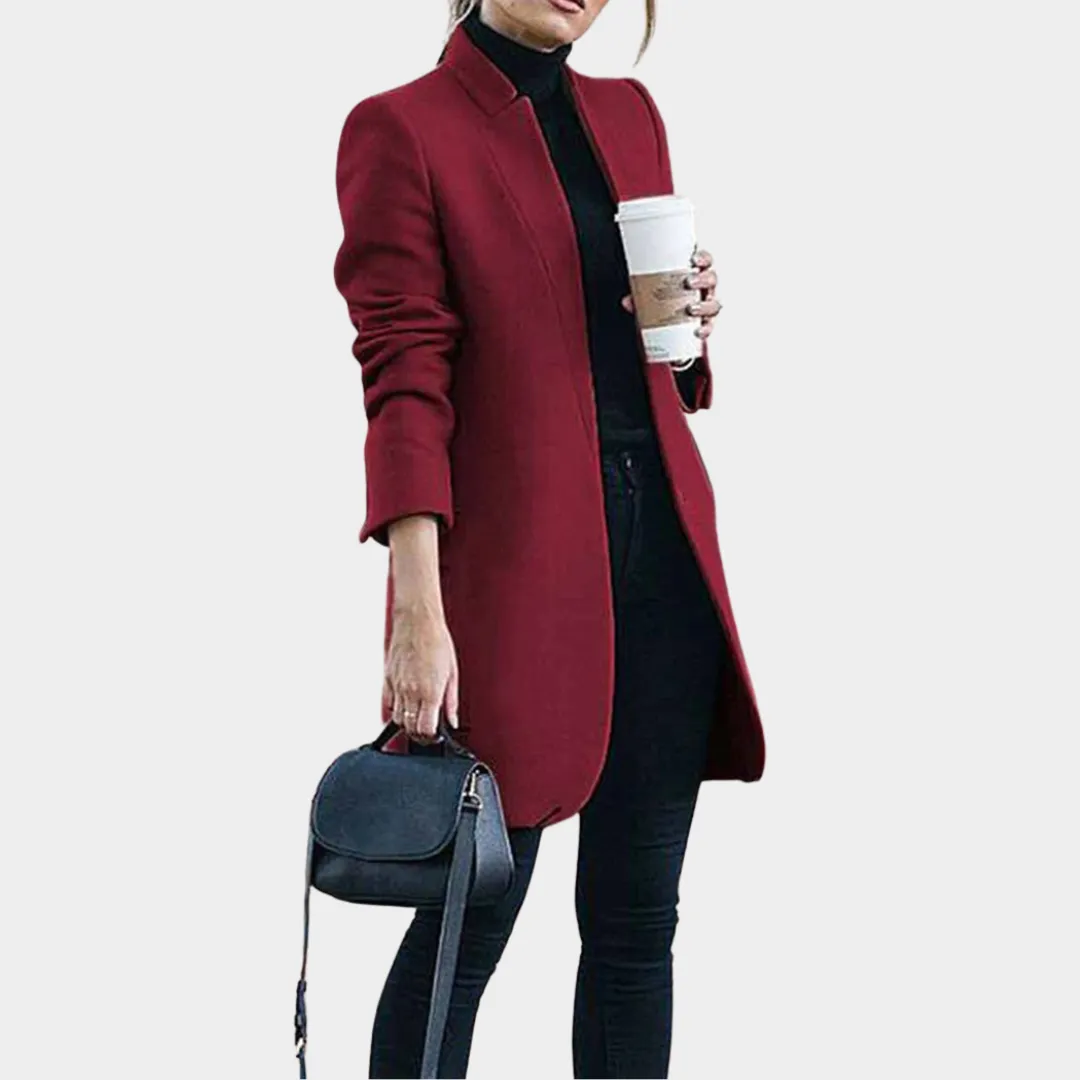 Women's Woolen Coat  Mid-Length Overcoat  Stand Collar  Slim Fit  Elegant Design  Multiple Colours