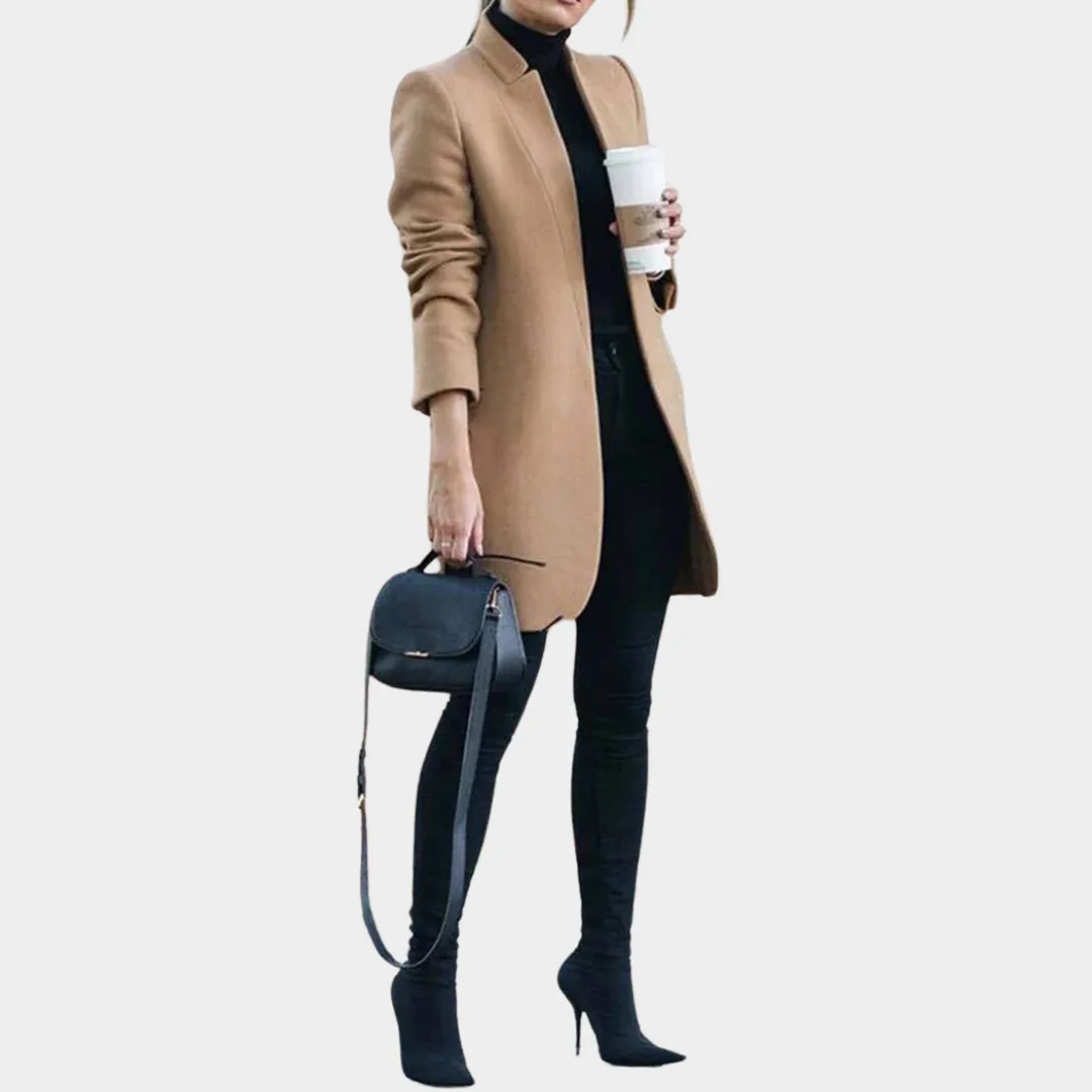 Women's Woolen Coat  Mid-Length Overcoat  Stand Collar  Slim Fit  Elegant Design  Multiple Colours