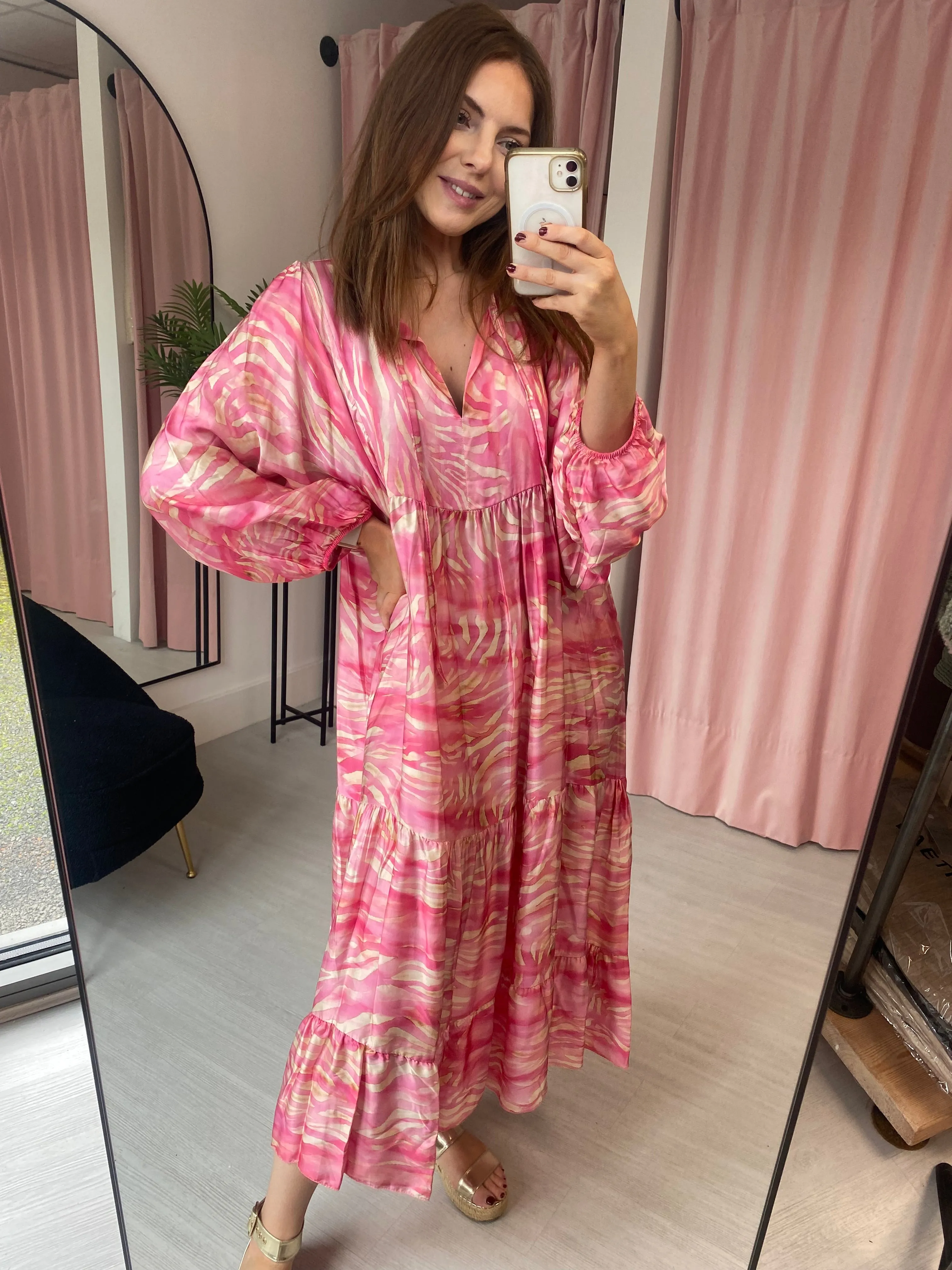 Zebra Midi Dress - Pink