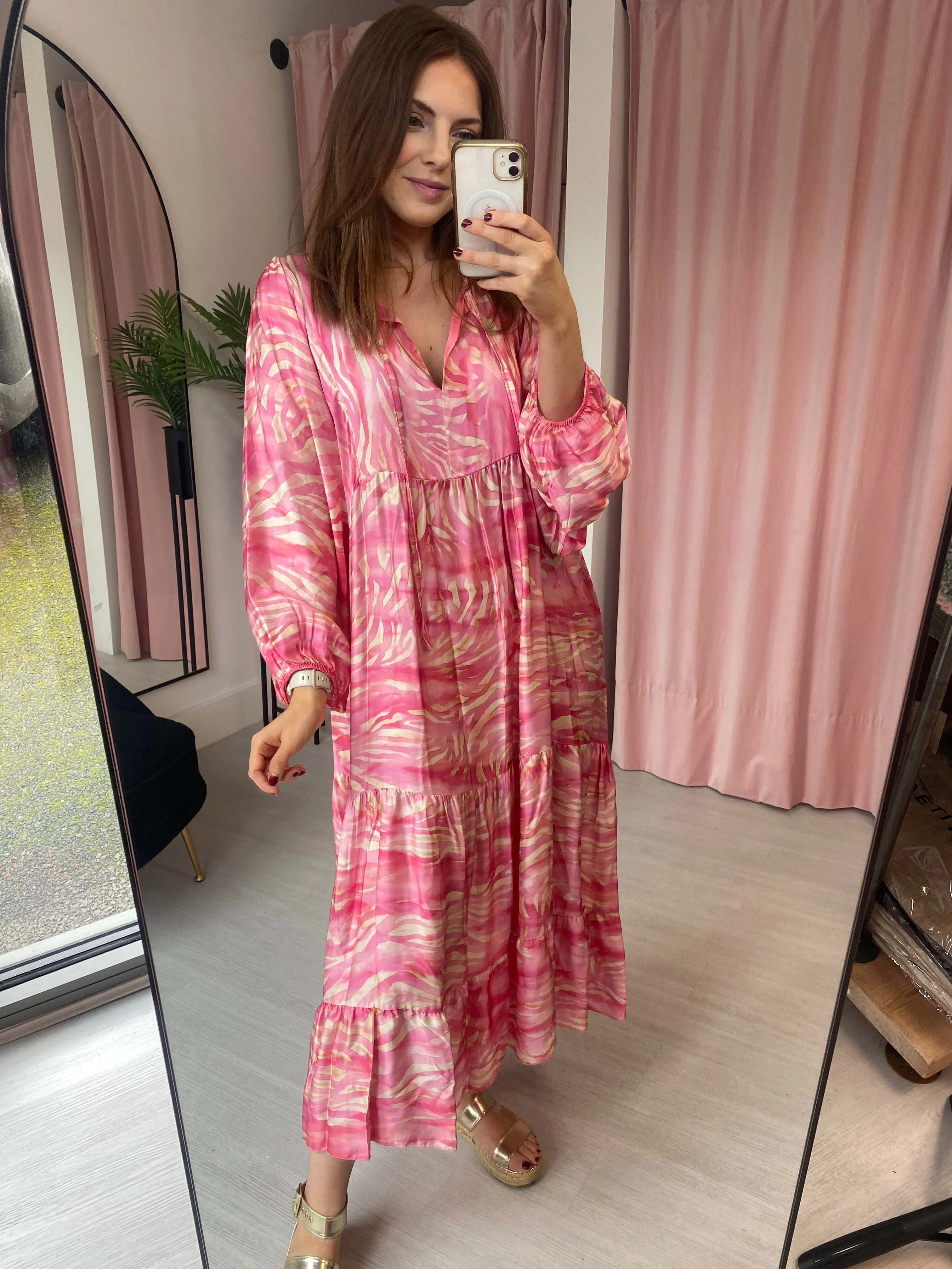 Zebra Midi Dress - Pink