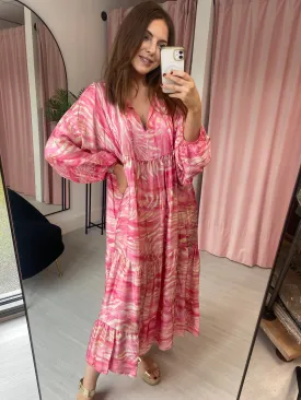 Zebra Midi Dress - Pink